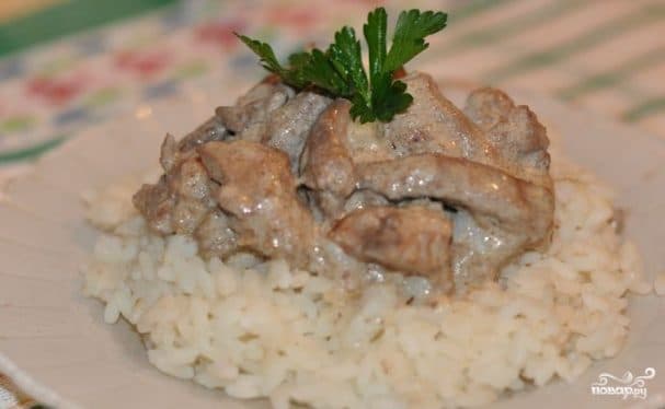 Бефстроганов из куриной печени