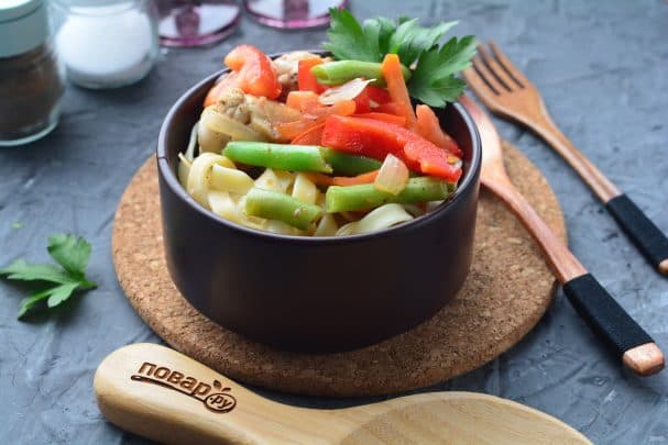 Лагман со стручковой фасолью