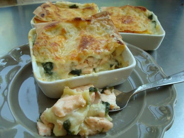 Лазанья с лососем и шпинатом