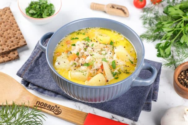 Сырный суп с перловкой