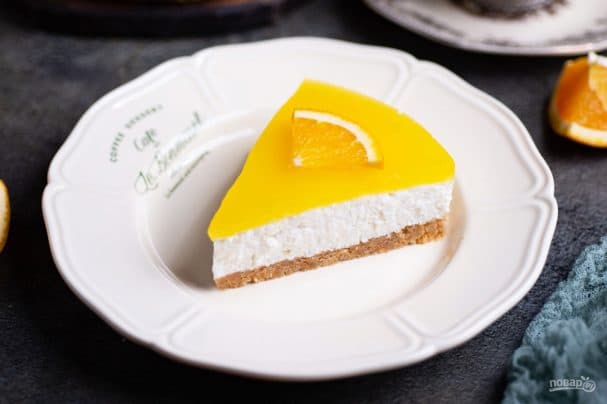 Творожный чизкейк с апельсиновым желе без выпечки
